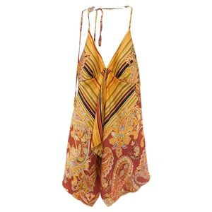 NWT Gala 100% Silk Paisley Stripe Halter Neck Blouse Size S Y2K Fairy